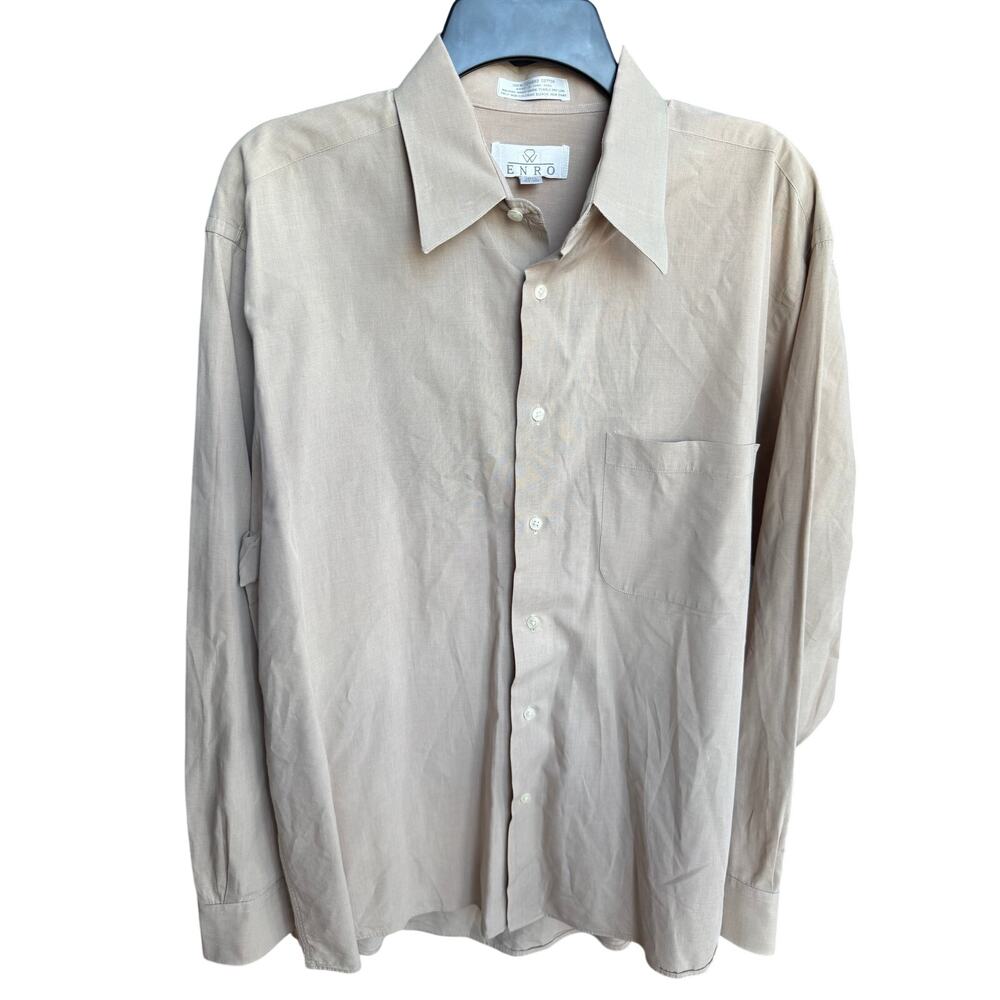 ENRO Men’s Dress Shirt Tan Beige Button Down Size Large 16.5 34/35 Long Sleeve